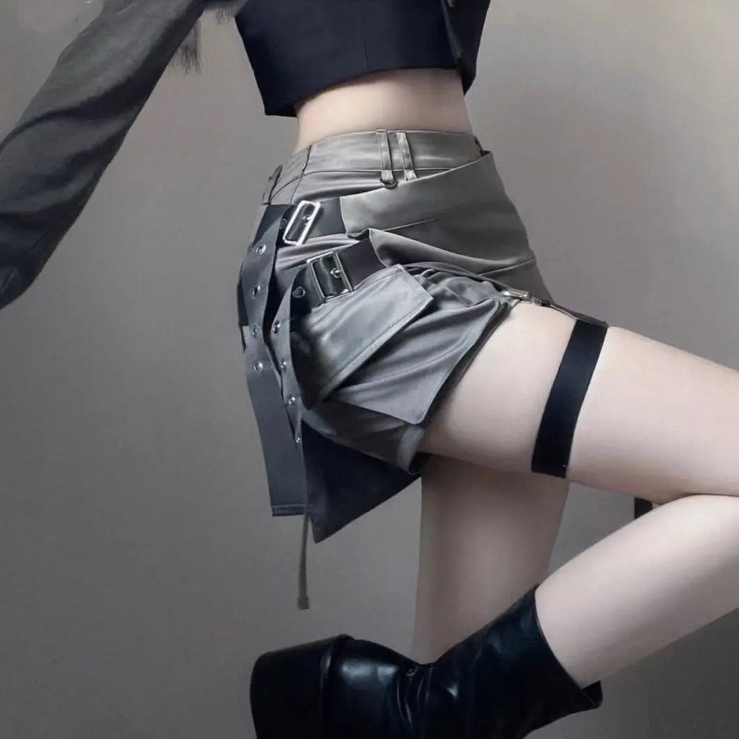 'Dusty Moon' Grey Wasteland Punk Buckle Skirt