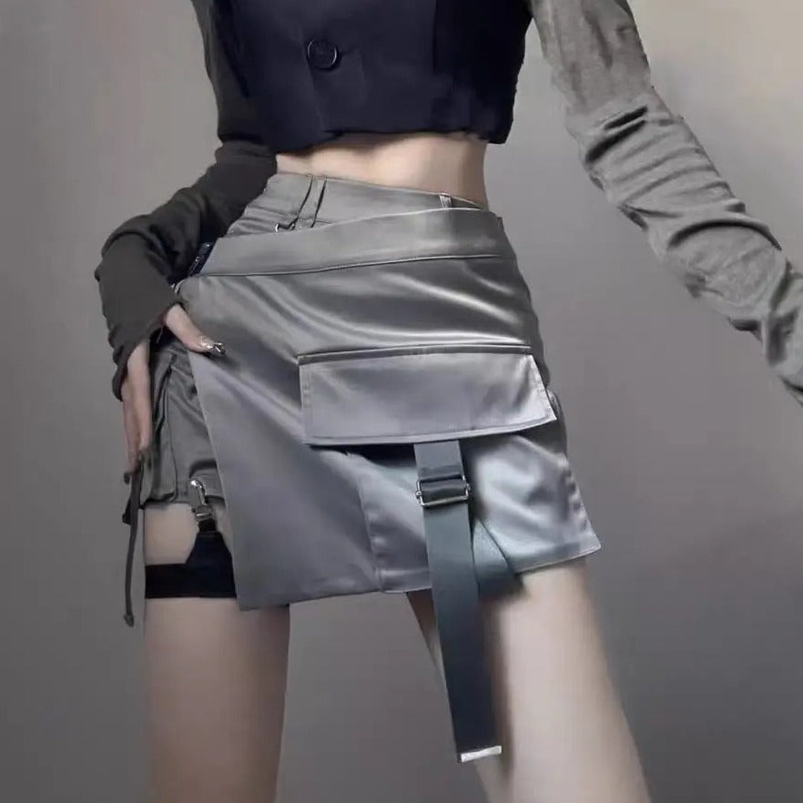 'Dusty Moon' Grey Wasteland Punk Buckle Skirt