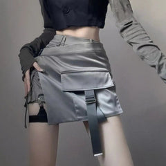 'Dusty Moon' Grey Wasteland Punk Buckle Skirt