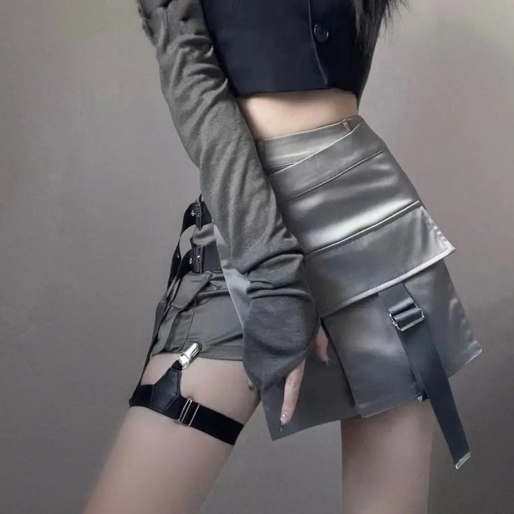 'Dusty Moon' Grey Wasteland Punk Buckle Skirt