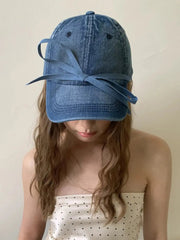 'ETA' Y2k Denim Ribbon Sun Block Baseball Cap