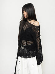 'Ease Me' Y2k Mesh See Through Irregular Top