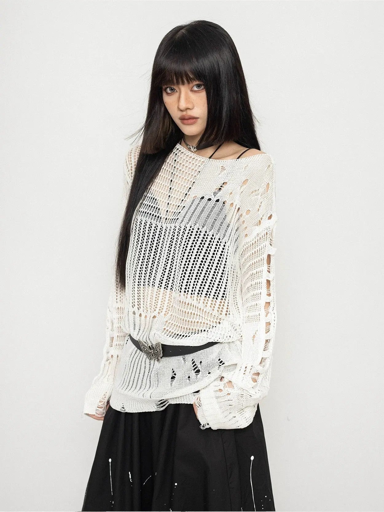 'Ease Me' Y2k Mesh See Through Irregular Top