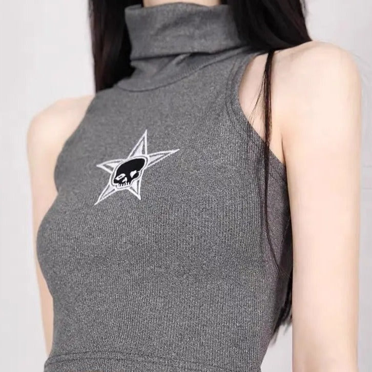 'Eased Soul' Skull Print Turtleneck Halter top