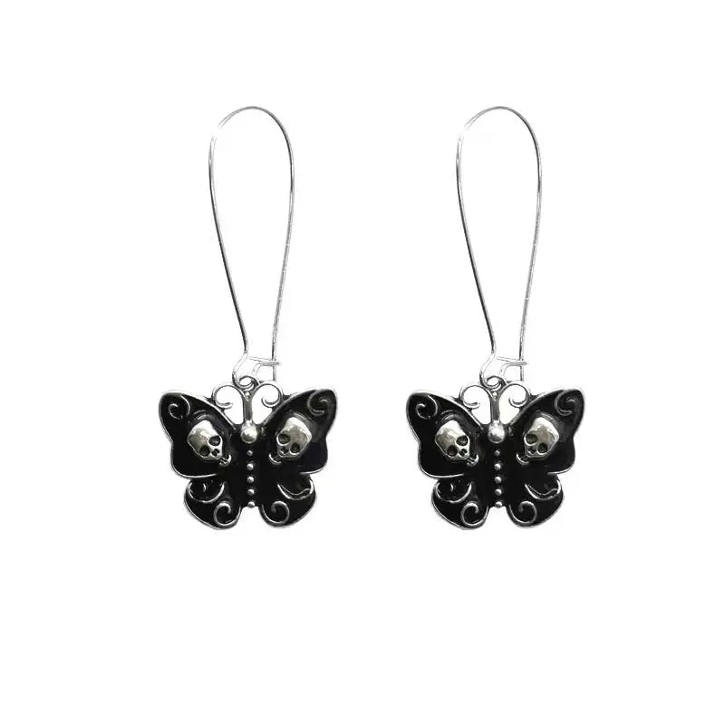 'Echo' Butterfly Shape Skull Goth Earrings