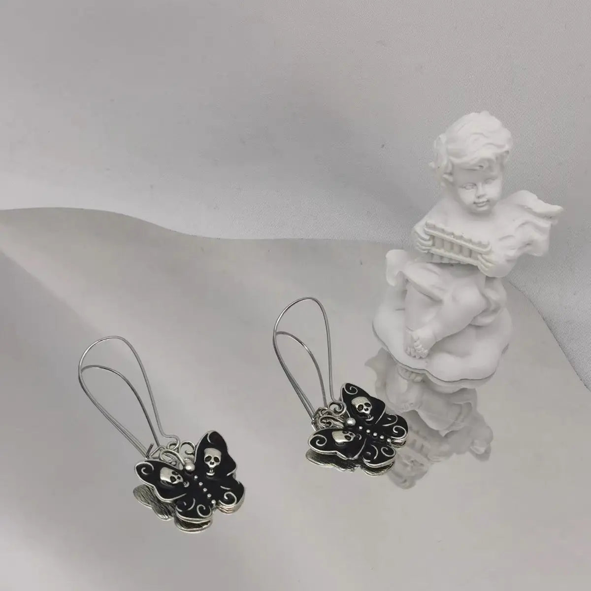 'Echo' Butterfly Shape Skull Goth Earrings