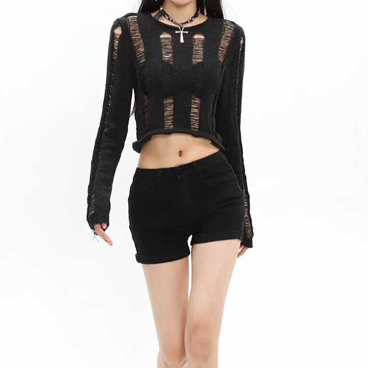 'Empty Space' Grunge Ripped Crop Sweater