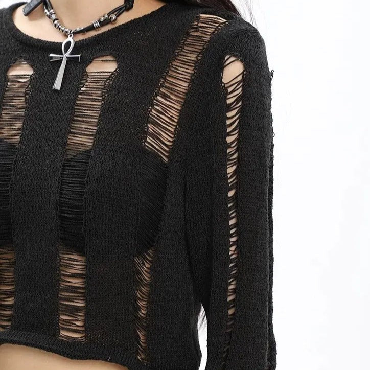 'Empty Space' Grunge Ripped Crop Sweater