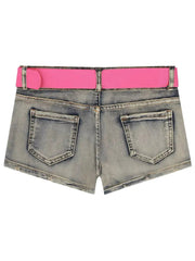 'Fancy u' Low Waist Denim Pink Buckle Shorts