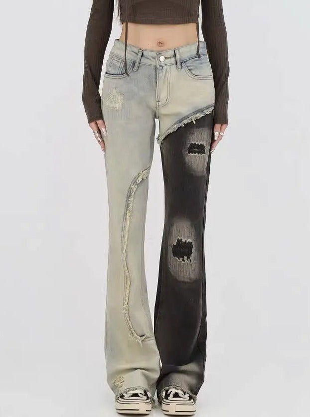 'Felix' Dark Ripped Patchwork Denim Jeans