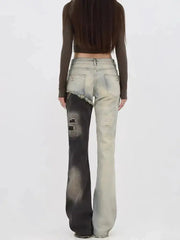 'Felix' Dark Ripped Patchwork Denim Jeans