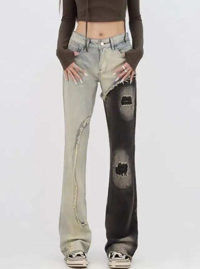 'Felix' Dark Ripped Patchwork Denim Jeans