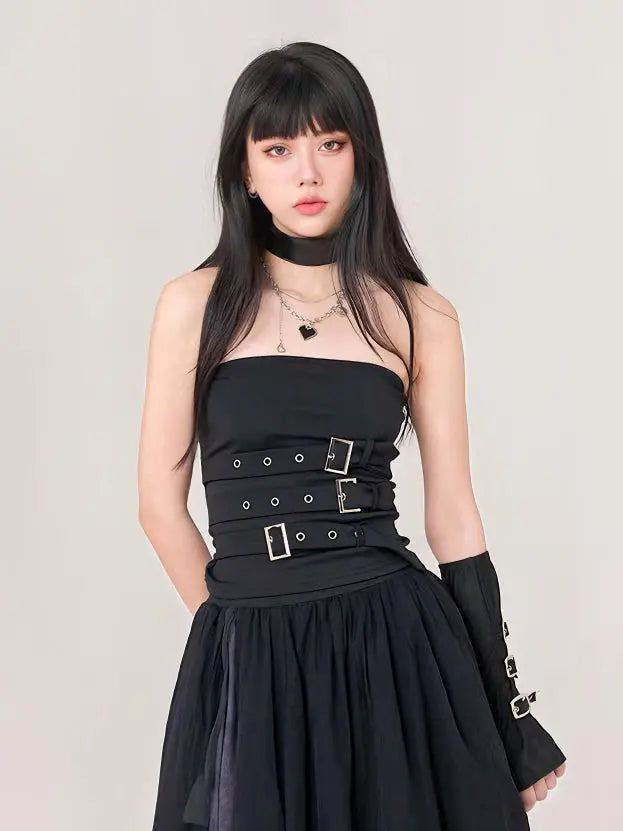 'Fierce' Dark Punk Buckle Tube Top