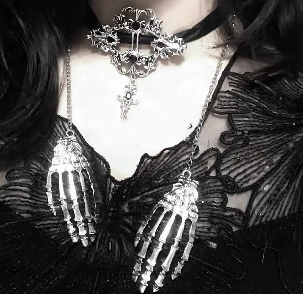 'Fingertips' Skeleton Hands Necklace