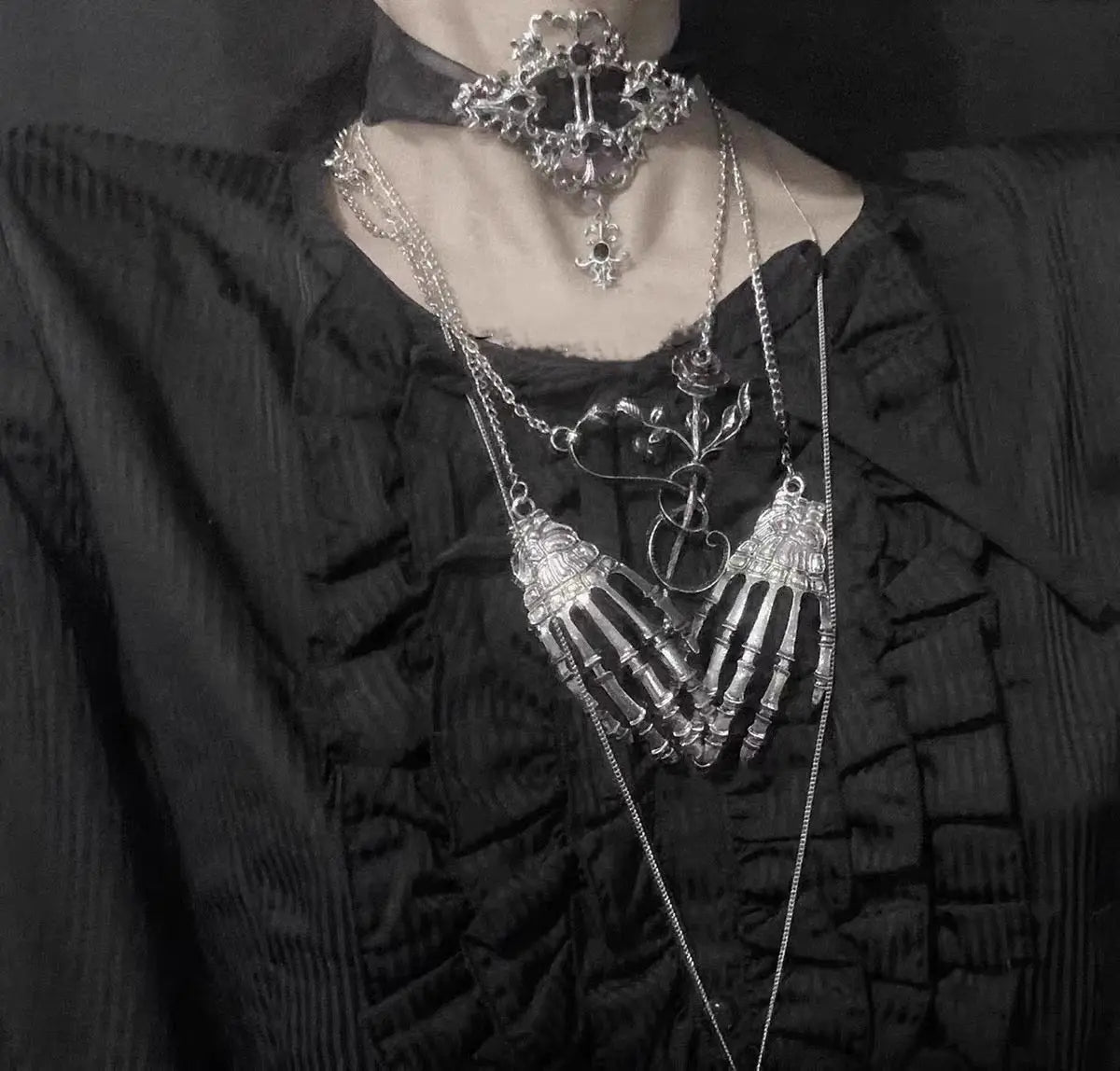 'Fingertips' Skeleton Hands Necklace