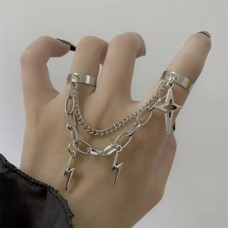 'Flash' Future Edgy Chained Rings Set