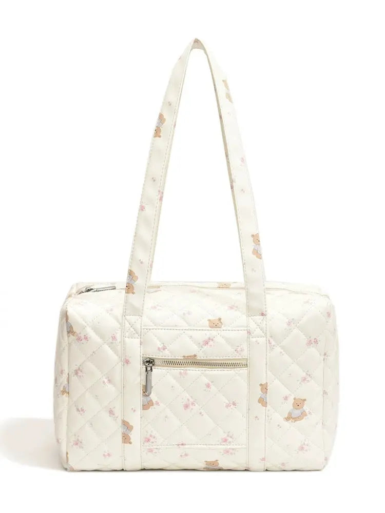 'Floria'Coquette Floral Bear Prints Big Volume Handbag