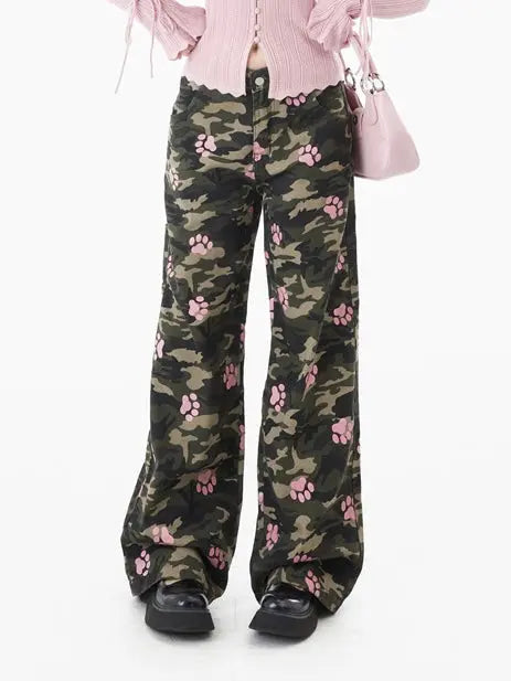 'Footprints'  Kitten Paws Camouflage Oversized Cargo Pants