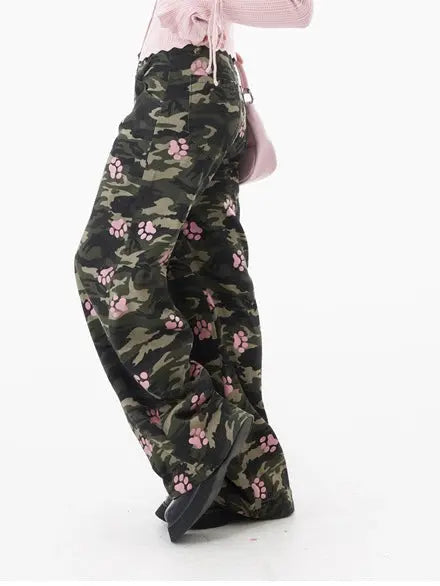 'Footprints'  Kitten Paws Camouflage Oversized Cargo Pants