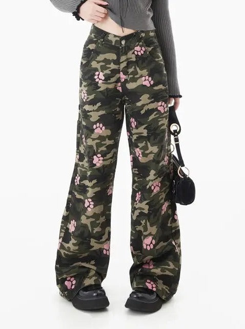 'Footprints'  Kitten Paws Camouflage Oversized Cargo Pants