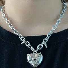 'Forbidden Love' Punk Metal Heart Shape Necklace