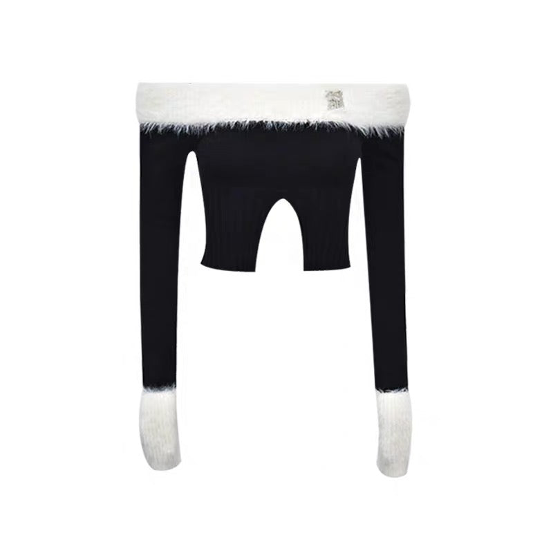 'Frosting' Black & White Fluffy Crop Top