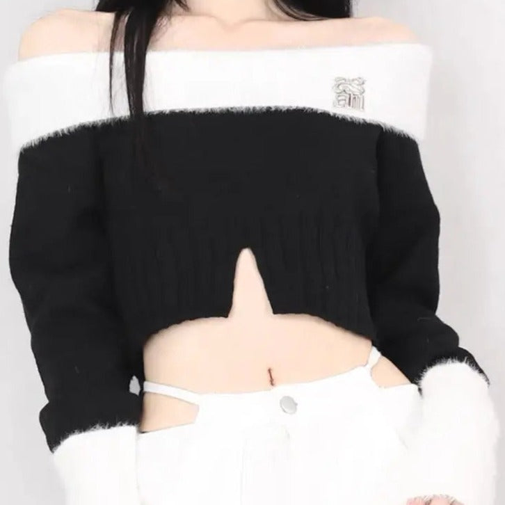 'Frosting' Black & White Fluffy Crop Top