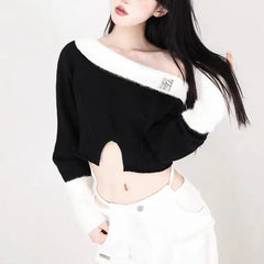 'Frosting' Black & White Fluffy Crop Top