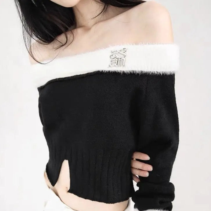 'Frosting' Black & White Fluffy Crop Top