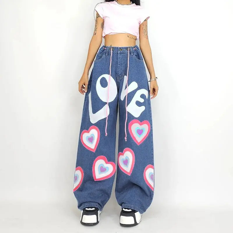 'Funky Love' Oversized Graffiti Wide Leg Pants