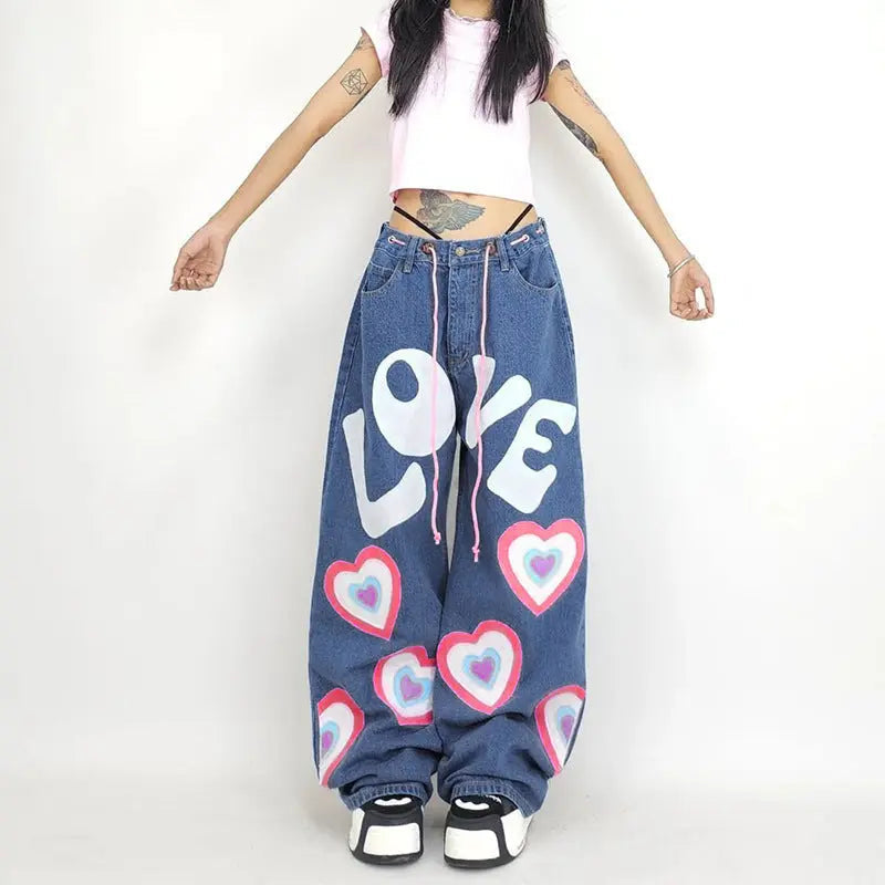 'Funky Love' Oversized Graffiti Wide Leg Pants