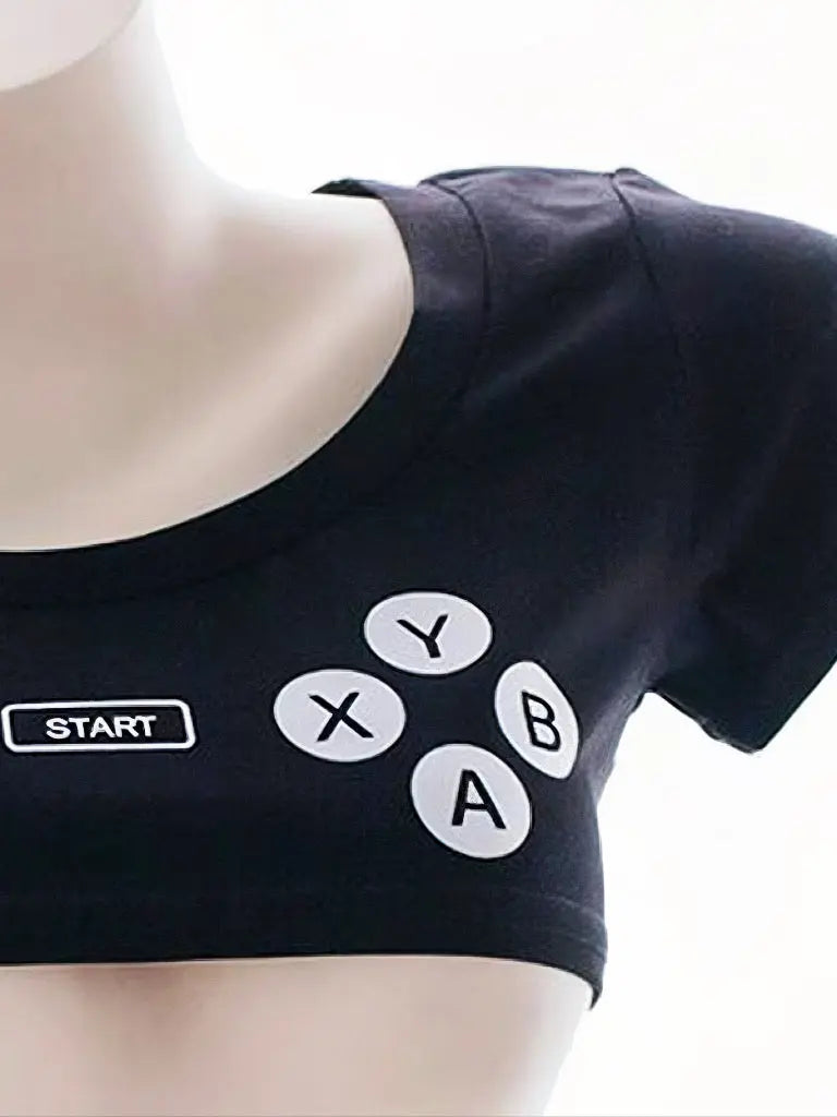 'Gamer Gf' Black Gamer Handheld Pattern Crop Shirts