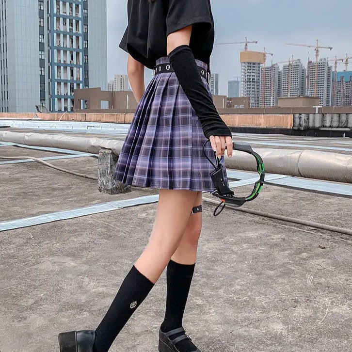 'Gamer Girl' Neon Purple Pleated Skirt