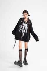 'Ghost Tree' Punk Drawstring Zip Hoodie