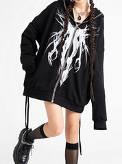 'Ghost Tree' Punk Drawstring Zip Hoodie