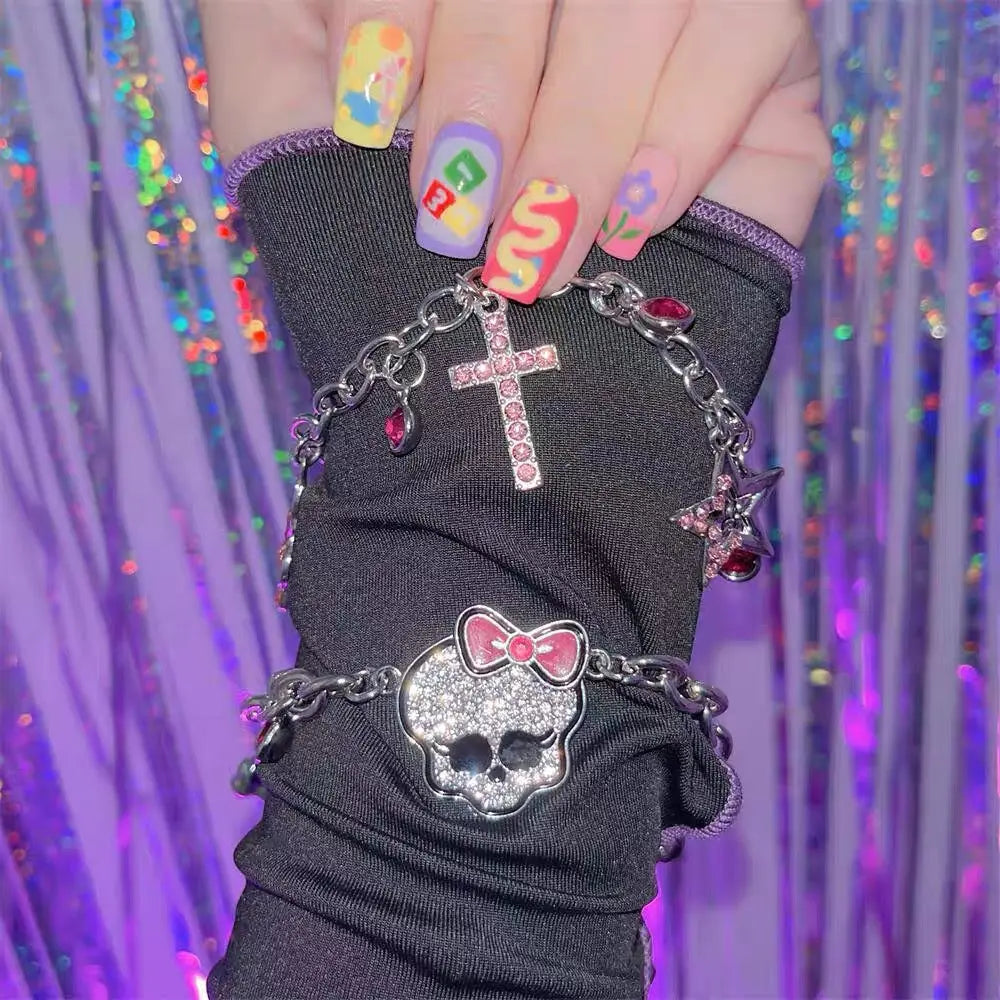 'Glitter' Pink Skull Kawaii Goth Bracelets