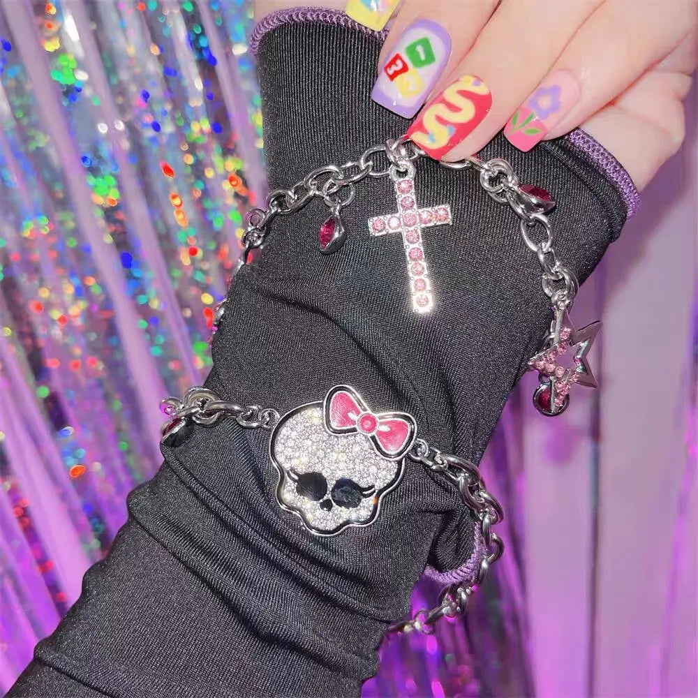 'Glitter' Pink Skull Kawaii Goth Bracelets