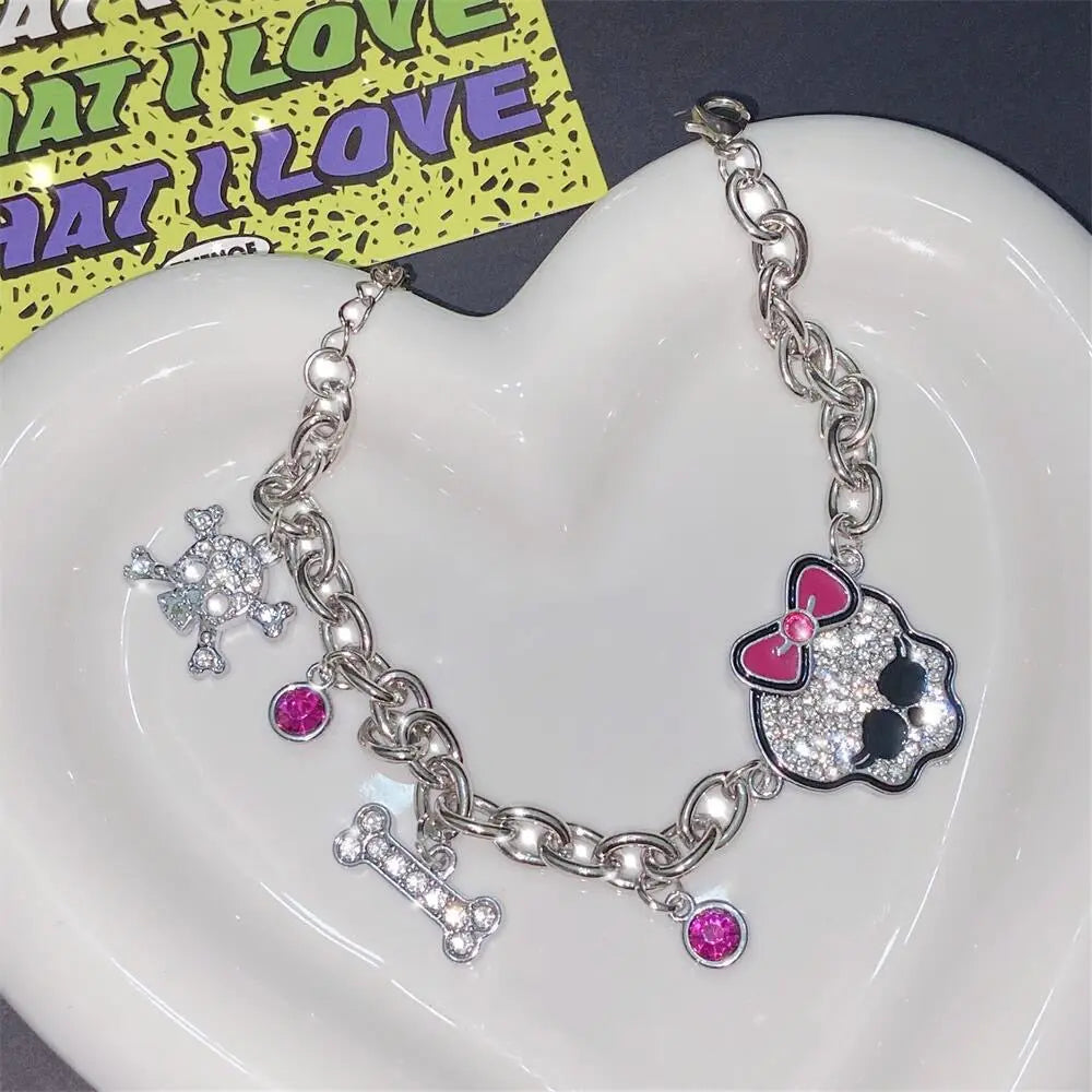 'Glitter' Pink Skull Kawaii Goth Bracelets