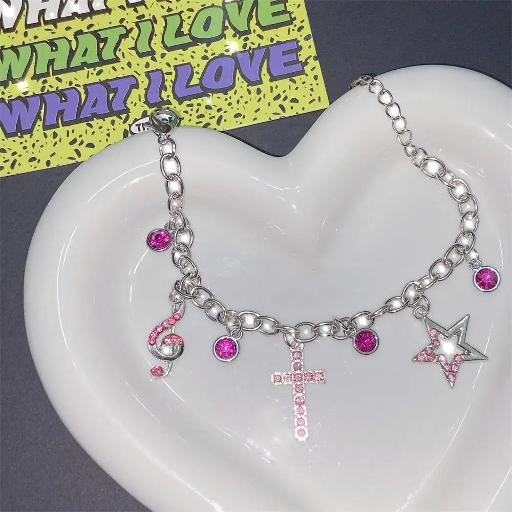 'Glitter' Pink Skull Kawaii Goth Bracelets