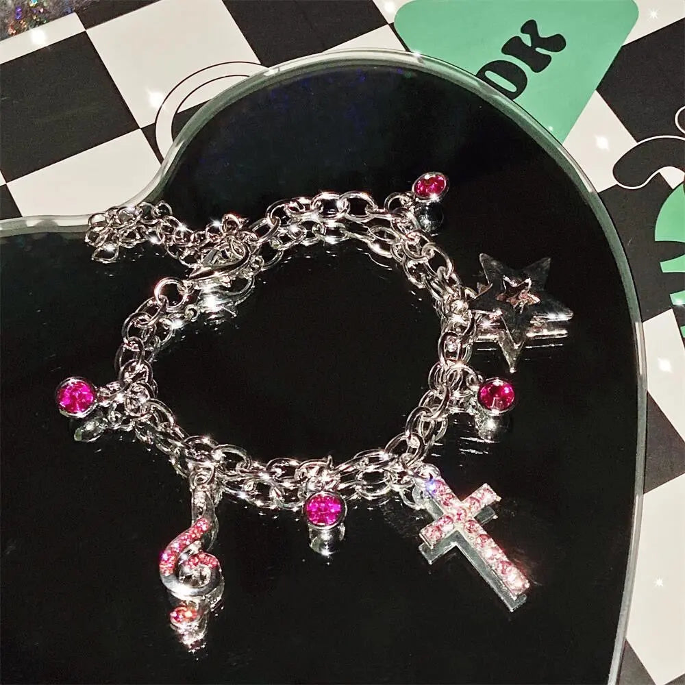 'Glitter' Pink Skull Kawaii Goth Bracelets