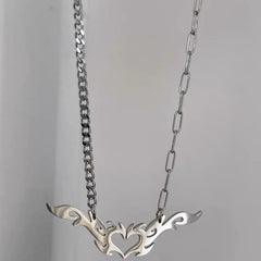 'Goth bb' Heart & Wings Shape Necklace