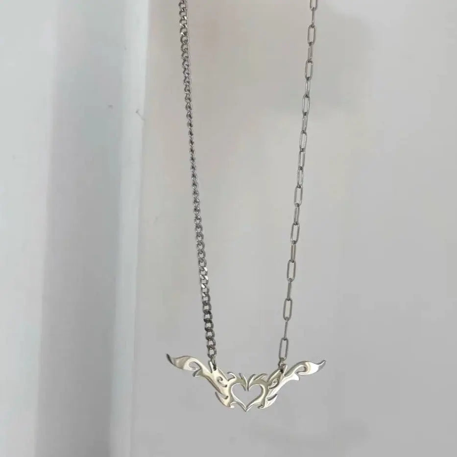 'Goth bb' Heart & Wings Shape Necklace