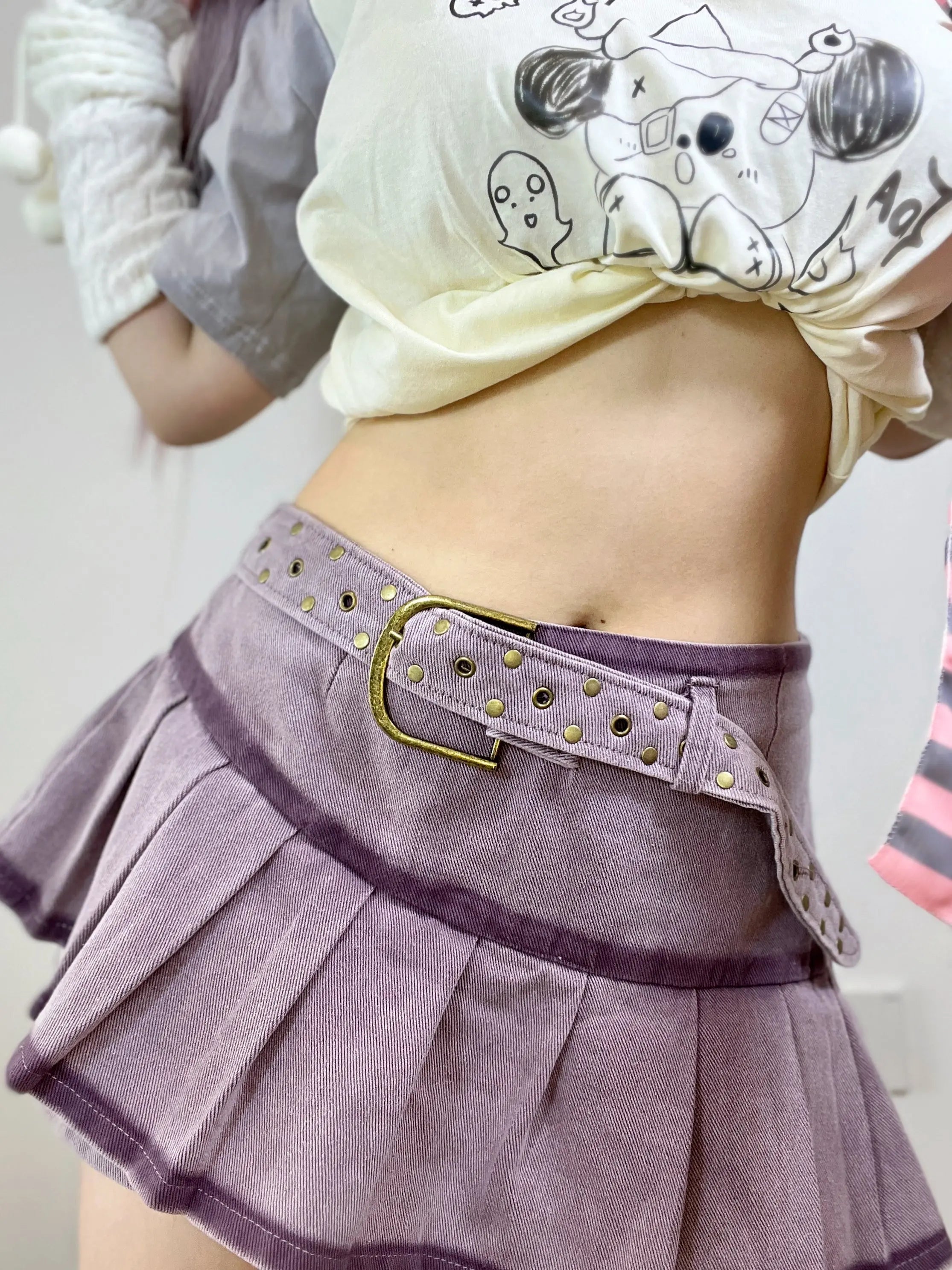 'Grape Soda' Low Waist Denim Beads Lace-Up Skorts