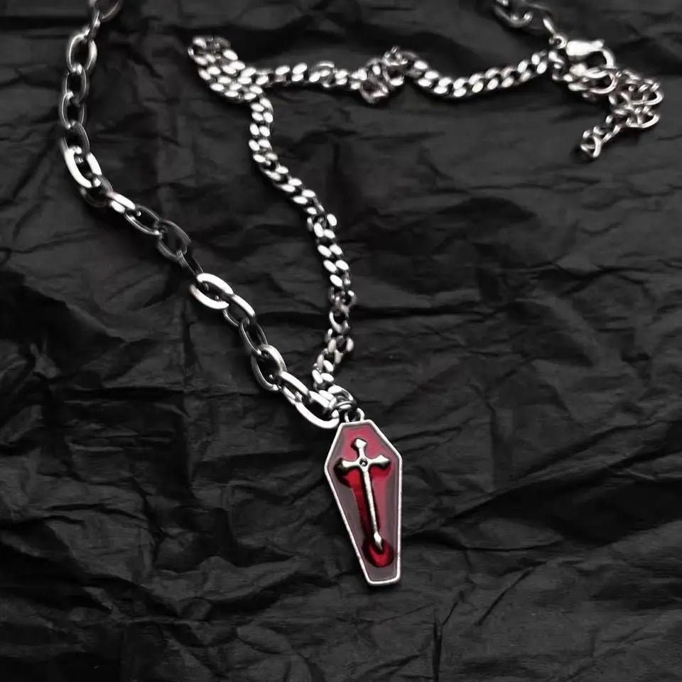 'Grave' Cross Coffin Dark Goth Necklace