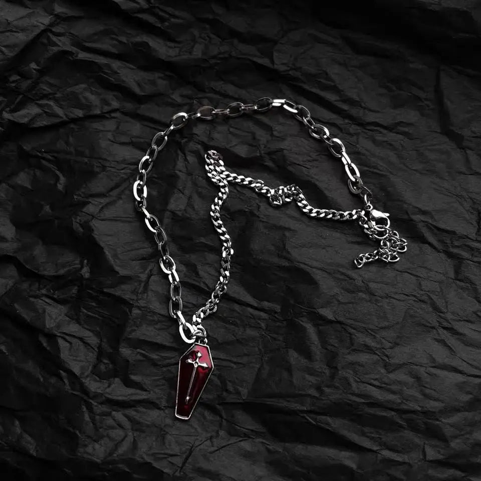 'Grave' Cross Coffin Dark Goth Necklace