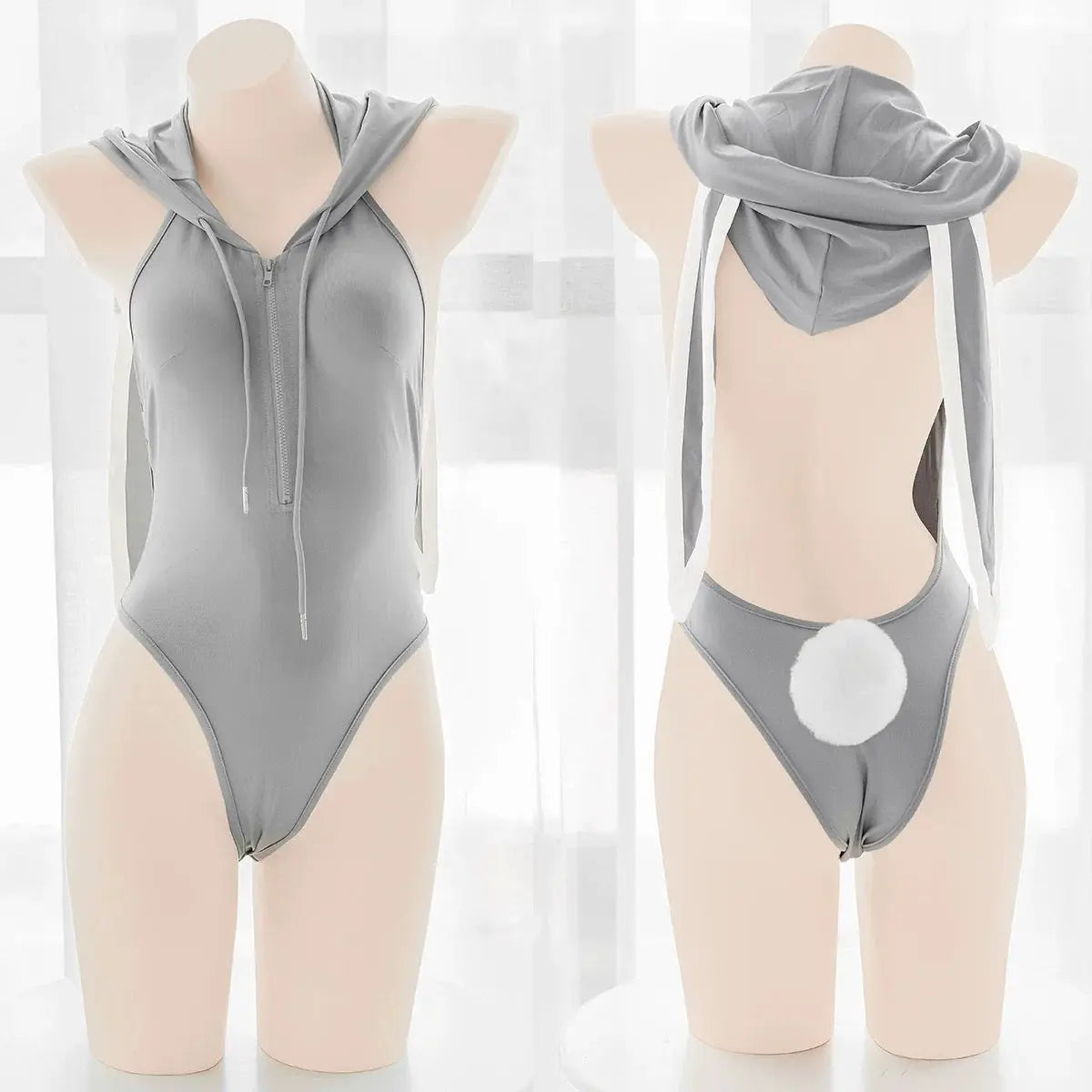 'Grey Rabbit' Kawaii Zip Up Hooded Bodysuit