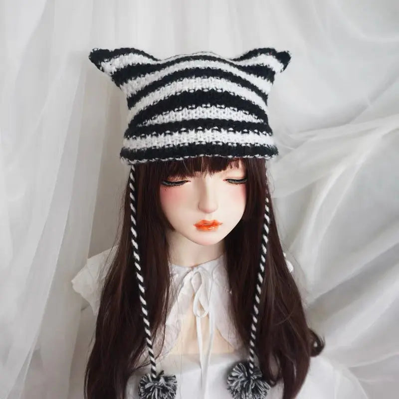 'Grunge Cat' Kawaii Knitted Striped Cat Ear Hat