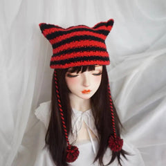 'Grunge Cat' Kawaii Knitted Striped Cat Ear Hat