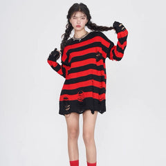 'Guitarist' Black & Red Ripped Grunge Sweater