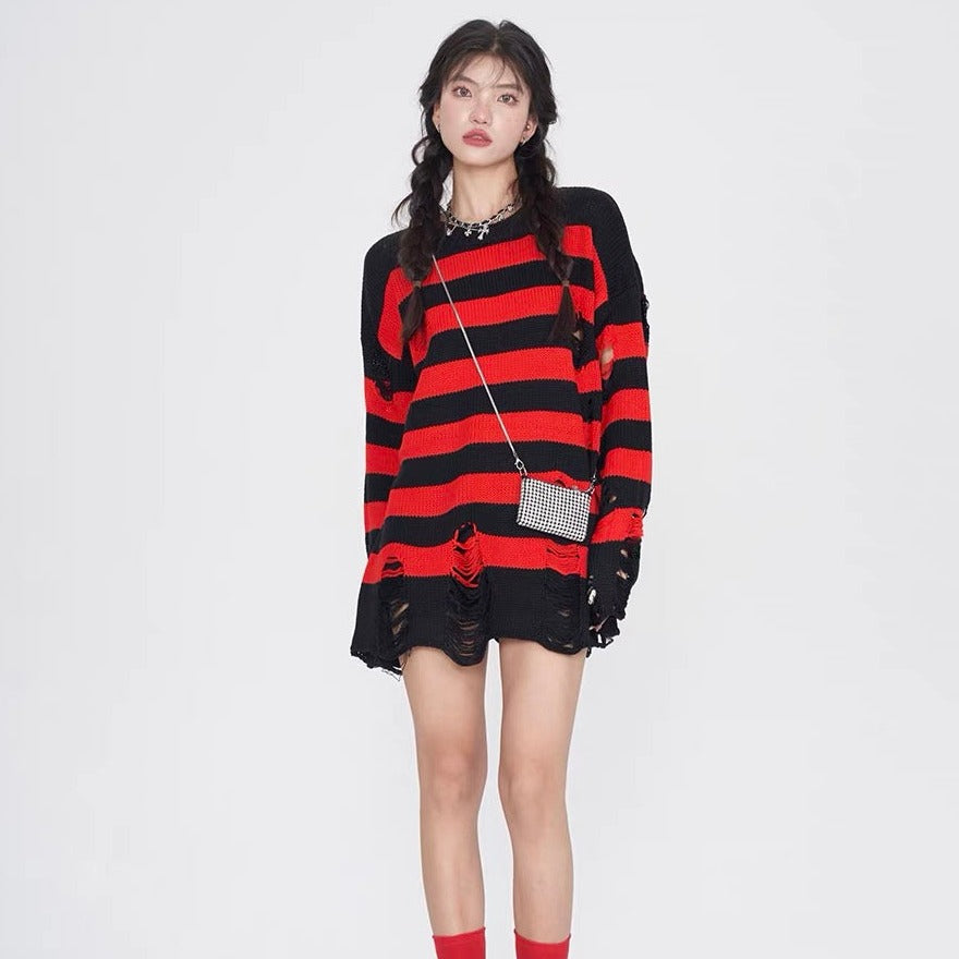 'Guitarist' Black & Red Ripped Grunge Sweater